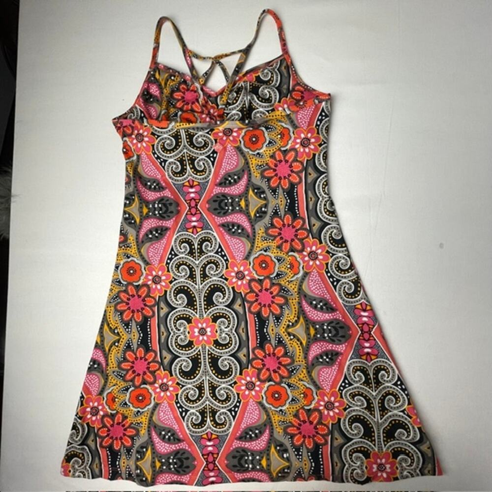 Prana Sonja Dress Coral Malibu Print Yoga Festival Mini Dress Small Y2K Dopamine